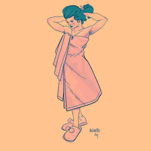 Girl with a towel, drawing.