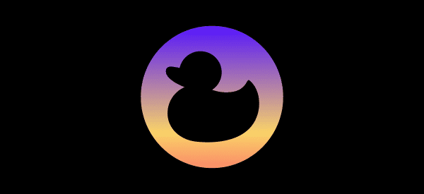 rubber duck silhouette over purple and orange gradient