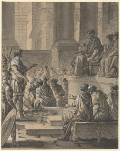 Hannibal Before the Senate in Carthage, drawing, Etienne Pierre Adrien Gois.