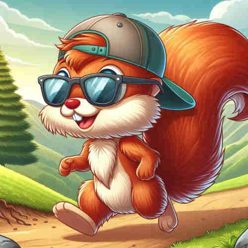Picture an AI cartoon rendition of a  squirrel in baseball cap & shades hiking thru the countryside.

Thanks to @PlaystationPixy@mindly.social for the AI Whispering 😊