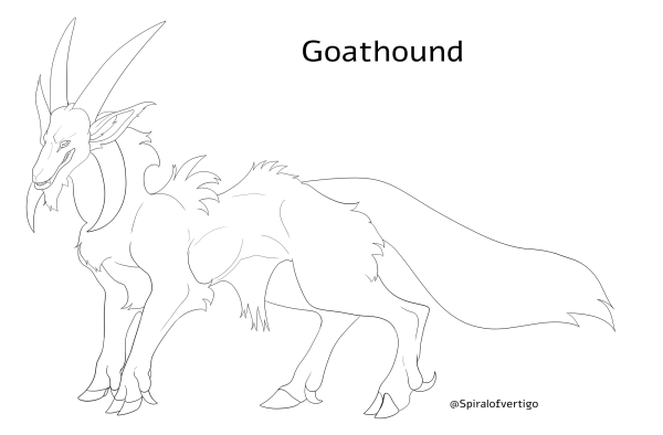 A base to color in for a species called a Goathound. This one had hooves instead of paws on the front.