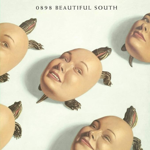 Album cover for 0898 by Beautiful South: A group of tortoise that seem to have mannequin faces in place of their shells