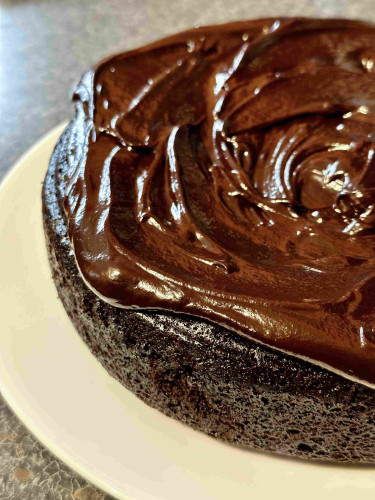 Nigella vegan chocolate fudge cake. It’s ludicrously glossy and rich.