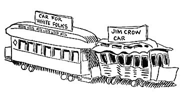 1904 caricature of "White" and "Jim Crow" rail cars by John T. McCutcheon. By John T. McCutcheon - Cropped from the Mississippi at the St. Louis Fair cartoon by John T. McCutcheon, scanned from book The Mysterious Stranger and Other Cartoons by John T. McCutcheon, New York, McClure, Phillips &amp; Co. 1905. Book reprints a collection of McCutcheon’s cartoons, some dating back a few years., Public Domain, https://commons.wikimedia.org/w/index.php?curid=7774025