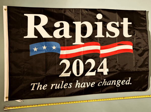 Political sign saying Rapist 2024 The rules have changed. 