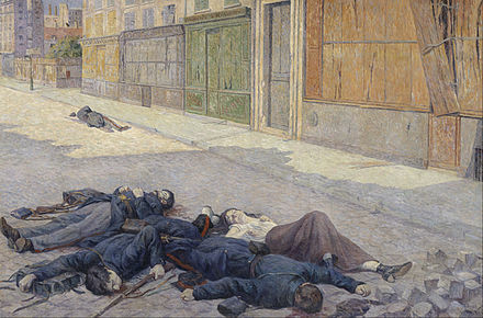 A street in Paris in May 1871, by Maximilien Luce, corpses lying in the street. By Maximilien Luce - aQHap3ZGC3t05A at Google Cultural Institute maximum zoom level, Public Domain, https://commons.wikimedia.org/w/index.php?curid=21880419