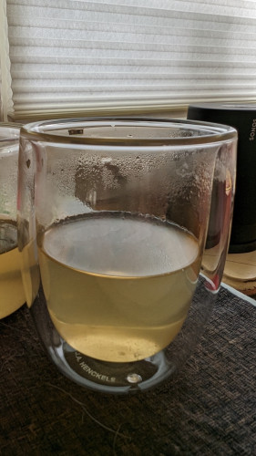 Green tea in a glass bowl.