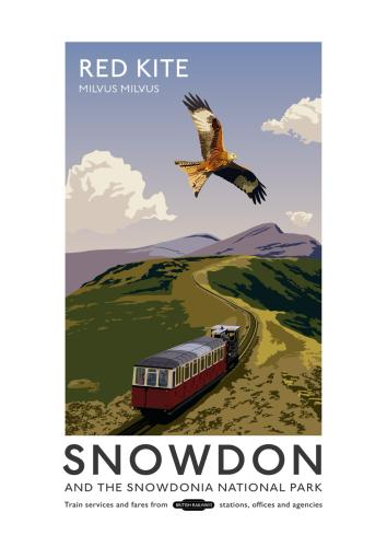 Poster design of red kite flying over the Snowdon light railway
