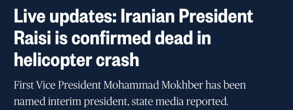 Headline Live updates: Iranian President Raisi is confirmed dead in helicopter crash
First Vice President Mohammad Mokhber has been named interim president, state media reported.

Looks like raisi found out allah works for Mossad. Burn in hell.