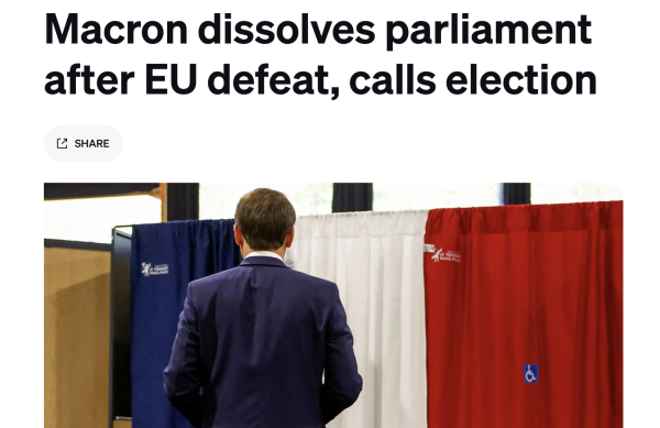 Headline Macron dissolves parliament after EU defeat, calls election

Don't think it isn't happening here