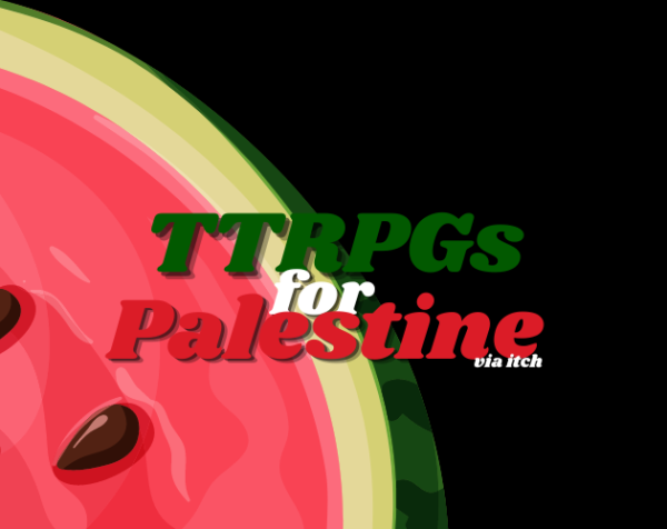 Visual for tgeyTTRPGs for Palestine Bundle featuring a watermelon 