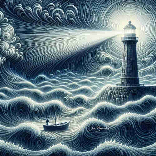 In this captivating scene, a majestic lighthouse casts its luminous glow upon a small boat navigating the turbulent sea. Textured ocean whitecaps dance amidst intricate details, bringing this fantasy art to life through mesmerizing digital rendering and Unreal Engine technology.  Image at:  https://beautifulsunphotography.com/featured/guiding-light-deb-beausoleil.html  See more art & blog at: https://beautifulsunphotography.com/ https://debbeausoleil.com