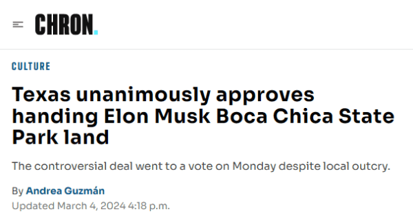 Texas unanimously approves handing Elon Musk Boca Chica State Park land
The controversial deal went to a vote on Monday despite local outcry.
By Andrea GuzmánUpdated March 4, 2024 4:18 p.m.