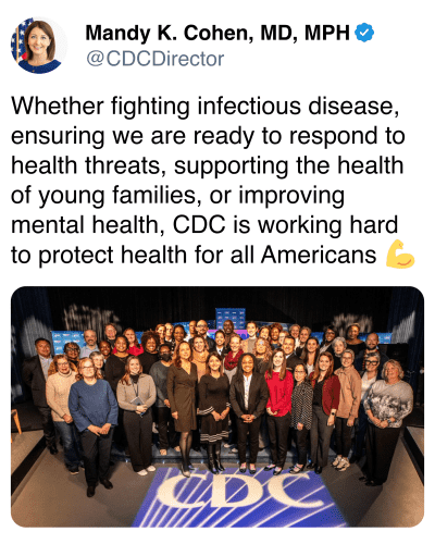 @CDCDirector
Whether fighting infectious disease, ensuring we are ready to respond to health threats, supporting the health of young families, or improving mental health, CDC is working hard to protect health for all Americans