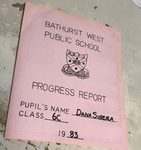 A photo of a school report from Bathurst West Public School, for a small Nanoraptor in 1983.