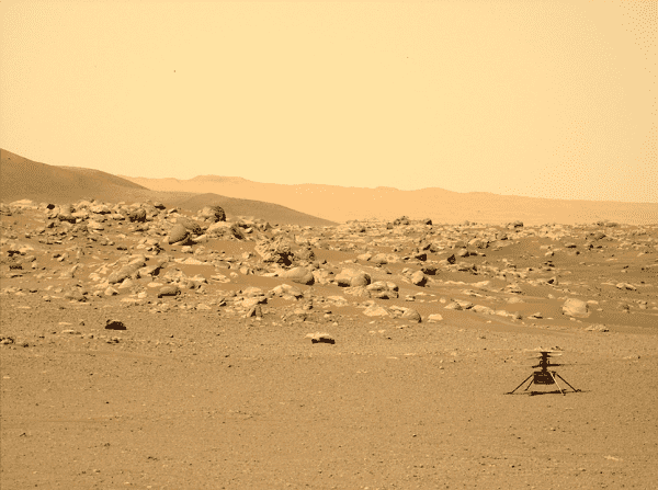 This image of NASA’s Ingenuity Mars Helicopter was taken by the Mastcam-Z instrument of the Perseverance rover on June 15, 2021, the 114th Martian day, or sol, of the mission. The location, "Airfield D" (the fourth airfield), is just east of the "Séítah" geologic unit. Credits: NASA/JPL-Caltech/ASU/MSSS.