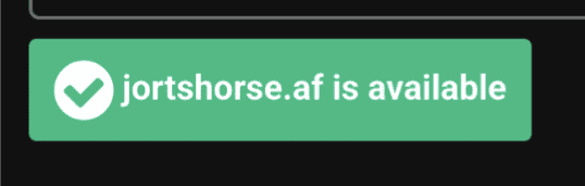 Green website button button stating jortshorse.af is available.