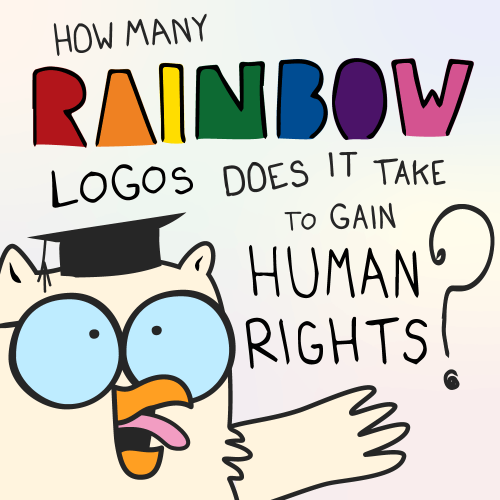 tootsie pop whooty owl asks how many rainbow logos does it take to gain human rights?