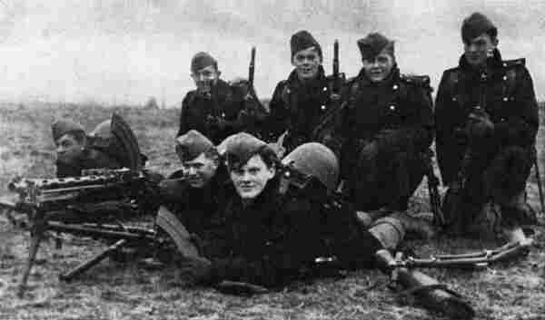 A squad of Danish troops on the morning of the German invasion, April 9, 1940, photographed near Bredevad in Southern Jutland by an unknown photographer.