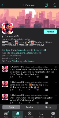 Profile of @starrwulfe.xyz@bsky.brid.gy showing the last post from 11 hours ago.