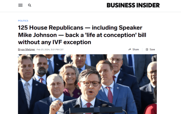 125 House Republicans — including Speaker Mike Johnson — back a 'life at conception' bill without any IVF exception
Bryan Metzger
Feb 23, 2024, 3:01 PM CST