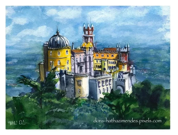 Pena Palace in Sintra Portugal painting by Dora Hathazi Mendes