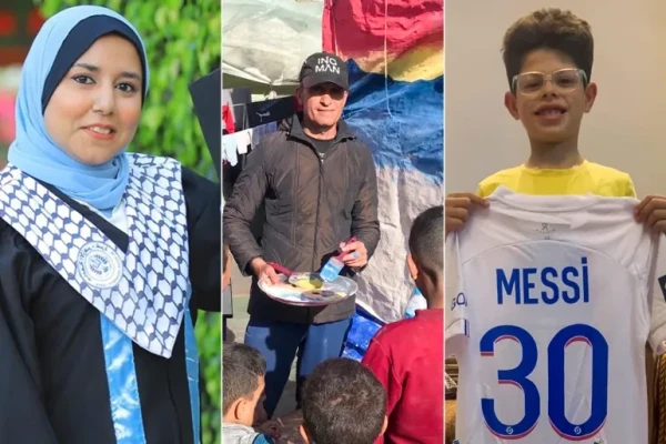 Sarah Aljamal, Mohammed Almadhoun, and Khader al-Belbesy’s son Walid, all displaced Palestinians in Rafah [Courtesy of Aljamal, Almadhoun and al-Belbesy]