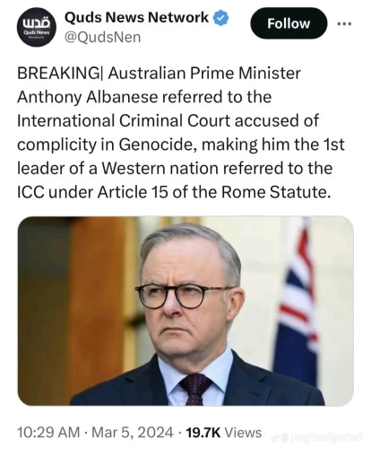 Australian PM refered to ICC for complicity in genocide