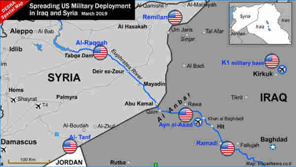 map of some of American illegal military bases in Syria
