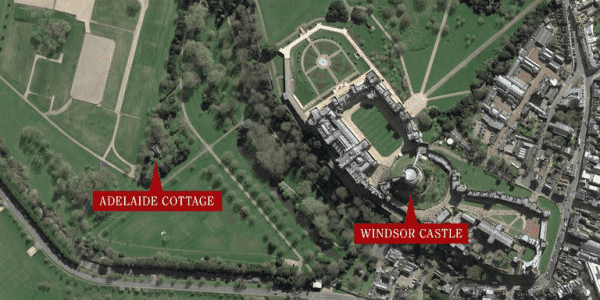 Adelaide Cottage marked on a map next to Windsor Castle
