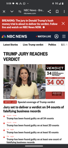 A screen grab of trump verdict in his criminal trial