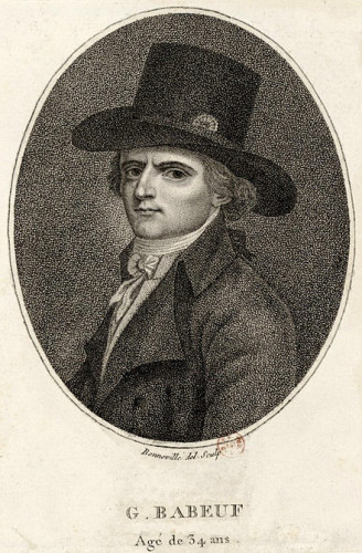 Portrait of a young Babeuf, in a top hat. By François Bonneville - This file comes from Gallica Digital Library and is available under the digital ID btv1b84127115, Public Domain, https://commons.wikimedia.org/w/index.php?curid=1420443