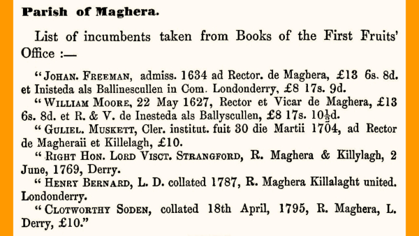 List of the early ministers of Maghera parish.