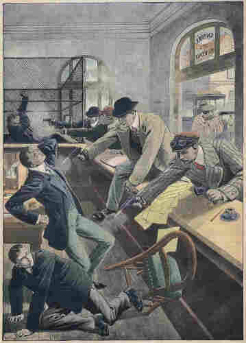 Illustration of the robbery of Société Générale Bank in Chantilly on 25 March 1912. By Le Petit Journal - This file comes from Gallica Digital Library and is available under the digital ID bpt6k717003q/f4, Public Domain, https://commons.wikimedia.org/w/index.php?curid=3922545