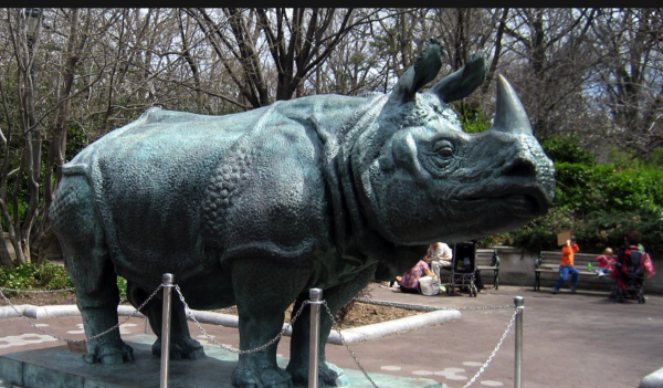 At the Bronx zoo there are two identical very realistic statues of the Great Indian Rhinoceros. The creature is life sized, powerful, but also has a calm expression.  