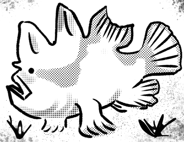 A doodle drawing of a painted frogfish manga style.