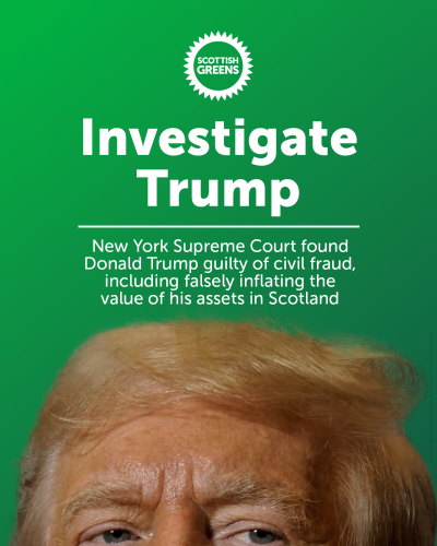 Investigate Trump. New York Supreme Court found Donald Trump guilty of civil fraud, including falsely inflating the value of his assets in Scotland.