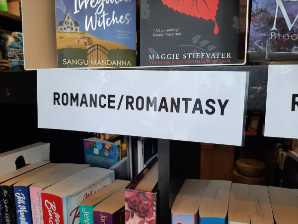 Bookshelf labelled ROMANTASY.