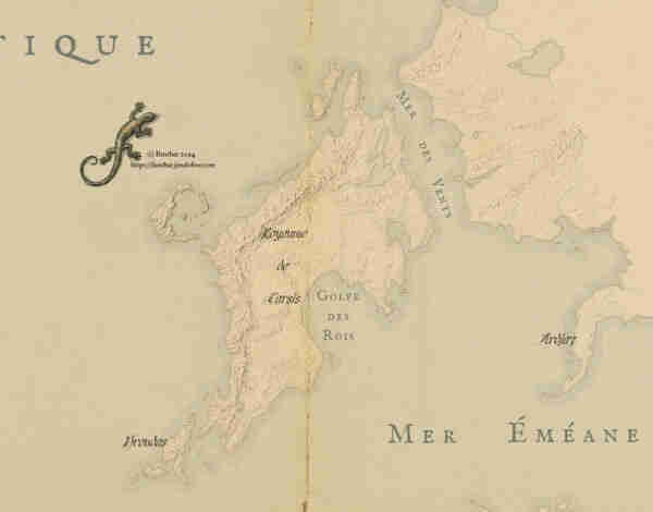 Partie d'une carte du monde d'Eldoran centrée sur Taris et les îles environnantes.