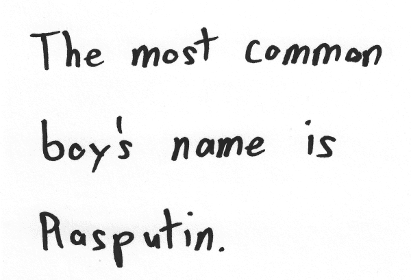 The most common boy's name is Rasputin.