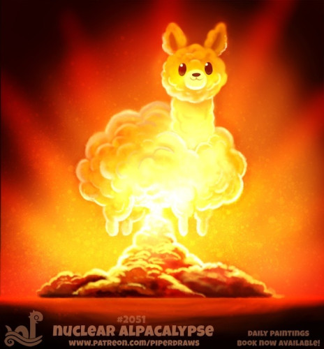 Nuclear explosion in the shape of a llama titled Nuclear Alpacalypse