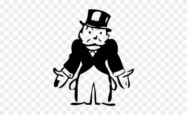 Monopoly man showing his empty pockets, implying he’s broke.