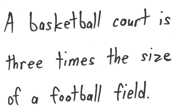 A basketball court is three times the size of a football field.