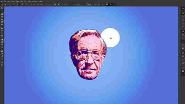 Noam Chomsky vector portrait on blue created in SVG with Inkscape