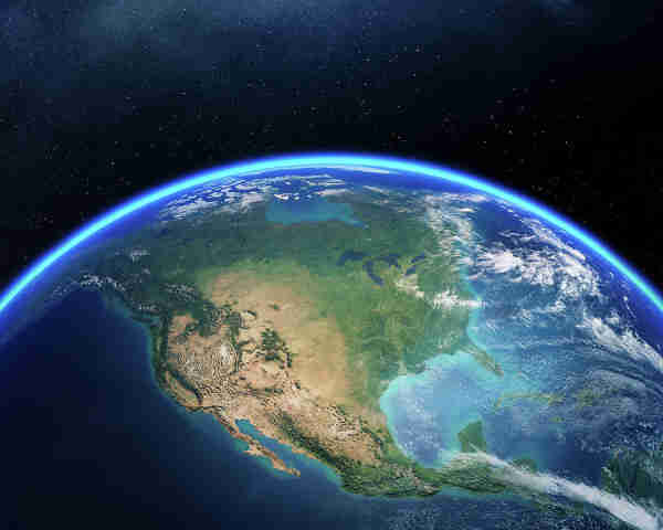 Partial view of Earth from space, centered on North America.