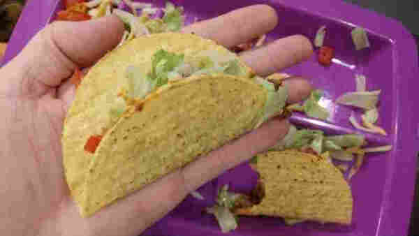 Looks like a mini taco, reaching from my pinky tip to the middle of my palm.