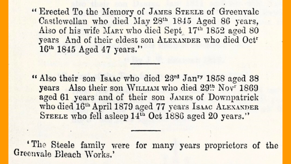 Transcript of a gravestone inscription and a snippet of family history.