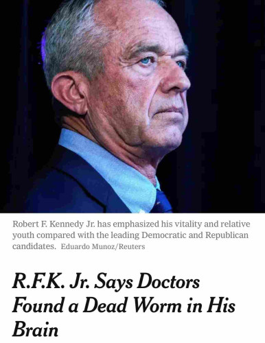 Headline R.F.K. Jr. Says Doctors Found a Dead Worm in His Brain

Guarantee Joe Rogan is voting for him now more than ever. 