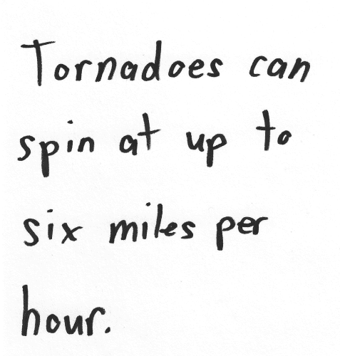 Tornadoes can spin at up to six miles per hour.