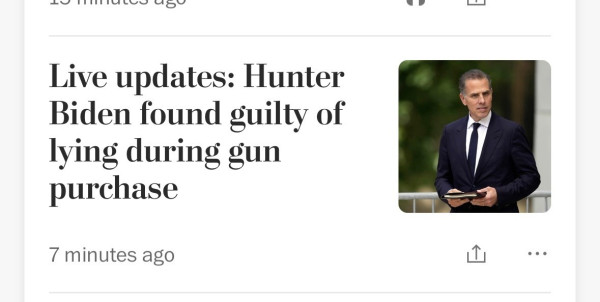 Headline reads: Hunter Biden found guilty of lying during gun purchase 